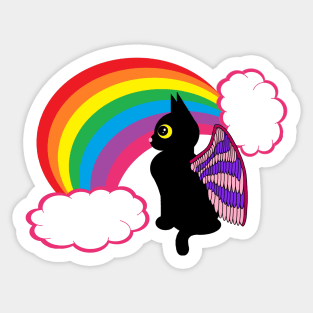 Black kitty with rainbow Sticker